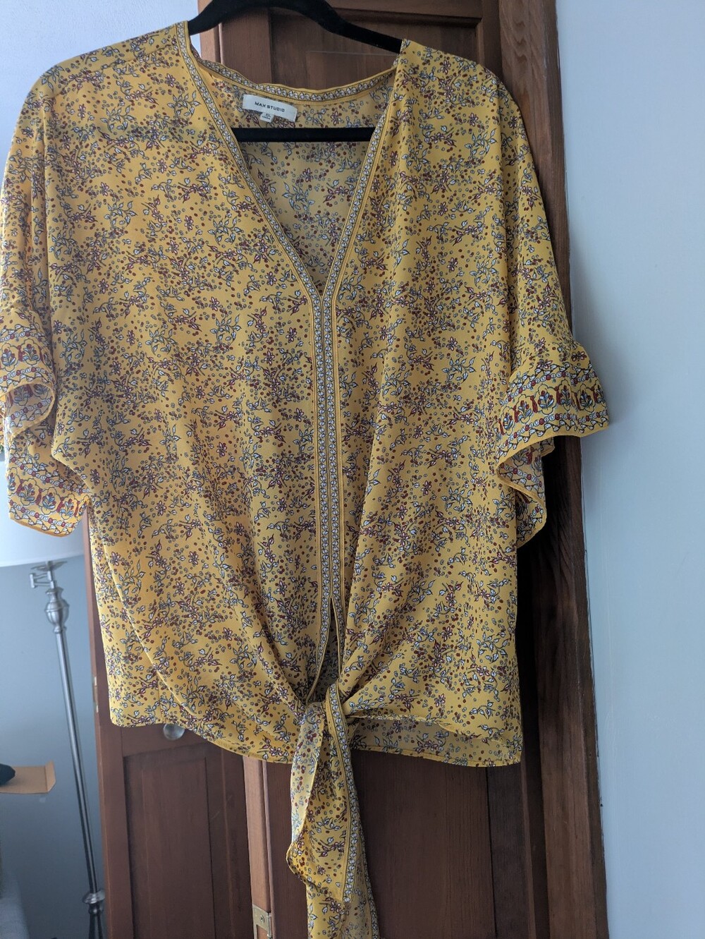 Max Studio Yellow Floral Tie-Front Blouse